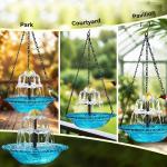 ValueAgain Solar Cascade Hanging Bird Bath Fountain, Outdoor Hanging Bird Bath with Solar Fountain, Large Humming Bird Baths are Suitable, with Solars Pump & Bowl,for Outdoor, Gardens,Blue