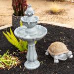 XBrand 36.2" 2-Tier Outdoor Freestanding Solar Water Fountain - Classic Design, Grey Resin Bird Bath with Pump - Ideal for Yard, Lawn and Garden, Porch Décor
