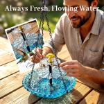 ValueAgain Solar Cascade Hanging Bird Bath Fountain, Outdoor Hanging Bird Bath with Solar Fountain, Large Humming Bird Baths are Suitable, with Solars Pump & Bowl,for Outdoor, Gardens,Blue