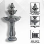 XBrand 36.2" 2-Tier Outdoor Freestanding Solar Water Fountain - Classic Design, Grey Resin Bird Bath with Pump - Ideal for Yard, Lawn and Garden, Porch Décor
