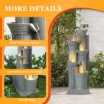 Haverchair 24" Outdoor Water Fountain with LED Lights, 5-Tier Bamboo Joint Design Bowl Garden Fountain, Modern Cascading Waterfall for Garden, Patio, Backyard, Deck, Porch and Home Decor