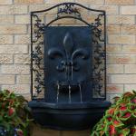 Sunnydaze French Lily Polystone Outdoor Solar Wall Fountain with Backup Battery, Lead Finish