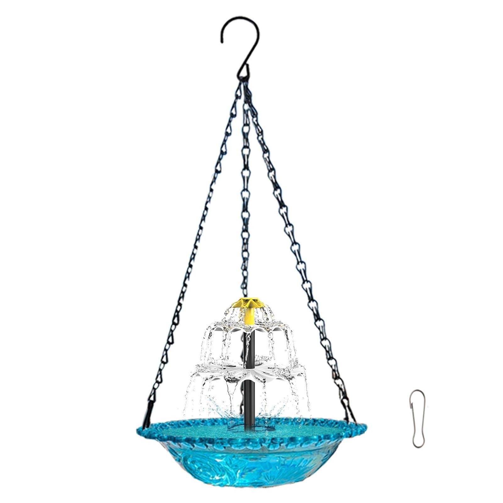 JWZZYD Solar Cascade Hanging Bird Bath Fountain, Hummingbird Water Fountain with Solars Pump & Glass Bowl, Outdoor Weatherproof Water Feature for Garden Yard Patio Backyard Decoration, Blue, 1 Pack