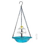 JWZZYD Solar Cascade Hanging Bird Bath Fountain, Hummingbird Water Fountain with Solars Pump & Glass Bowl, Outdoor Weatherproof Water Feature for Garden Yard Patio Backyard Decoration, Blue, 1 Pack