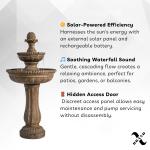 XBrand 39" 2-Tier Outdoor Freestanding Solar Water Fountain - Classic Design, Sand Stone Resin Bird Bath with Pump