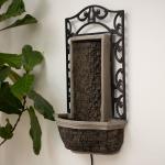 XBrand 30.31" H Stone/Black Polyresin and Metal Indoor Outdoor Wall Mounted Waterfall Fountain with Pump, Wall-Hanging Fountains, Water Fountain Décor, Wall Fountain