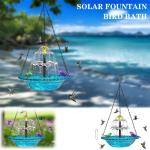 JWZZYD Solar Cascade Hanging Bird Bath Fountain, Hummingbird Water Fountain with Solars Pump & Glass Bowl, Outdoor Weatherproof Water Feature for Garden Yard Patio Backyard Decoration, Blue, 1 Pack
