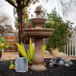 XBrand 39" 2-Tier Outdoor Freestanding Solar Water Fountain - Classic Design, Sand Stone Resin Bird Bath with Pump