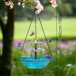 JWZZYD Solar Cascade Hanging Bird Bath Fountain, Hummingbird Water Fountain with Solars Pump & Glass Bowl, Outdoor Weatherproof Water Feature for Garden Yard Patio Backyard Decoration, Blue, 1 Pack
