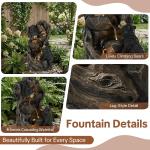 HOMEDIARY Outdoor Water Fountain, 23" H 5-Tier Cascading Waterfall Fountain with LED Lights & Adjustable Pump, Climbing Bears Water Feature with Natural Rock & Wood Finish for Patio, Backyard & Deck