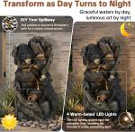 HOMEDIARY Outdoor Water Fountain, 23" H 5-Tier Cascading Waterfall Fountain with LED Lights & Adjustable Pump, Climbing Bears Water Feature with Natural Rock & Wood Finish for Patio, Backyard & Deck