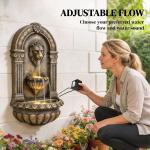 31 Inch Bronze Outdoor Wall Mounted 3 Tier Cascading Waterfall Fountain with LED Lights and Adjustable Water Flow