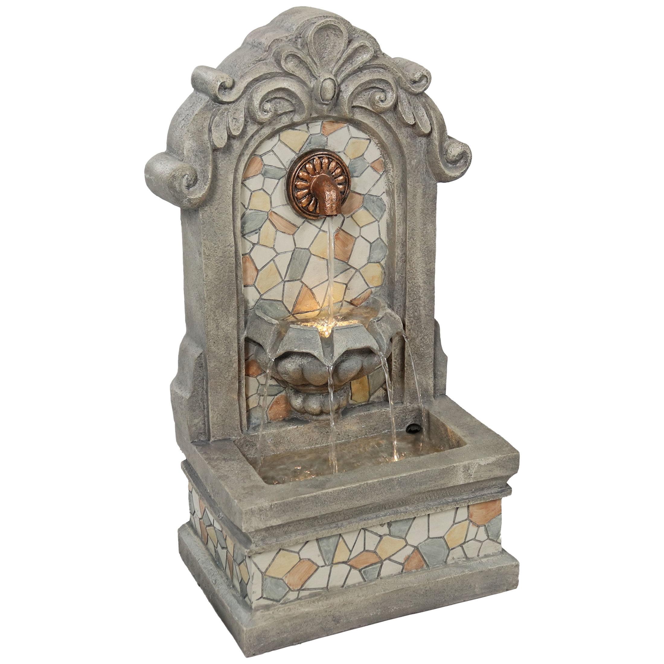 Sunnydaze Enchanting Estate Polyresin Outdoor Wall Water Fountain with Lights