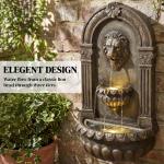 31 Inch Bronze Outdoor Wall Mounted 3 Tier Cascading Waterfall Fountain with LED Lights and Adjustable Water Flow