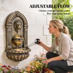 31" Wall-Mounted Outdoor Fountain, 3-Tier Cascading Waterfall Feature with LED Lights and Adjustable Flow, Bronze