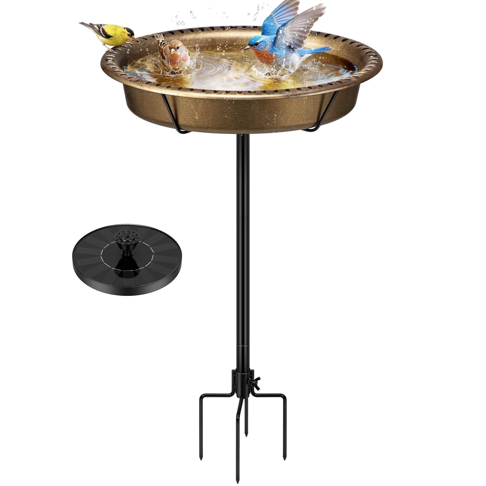 SPECSTAR Oval Bird Bath with Solar Fountain for Outside, Weather-Resistant ABS Birdbath Bowl with Solar Powered Pump, Metal Ground Stake for Outdoor, Garden, 1.3 Gallons, Copper