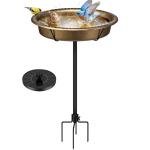 SPECSTAR Oval Bird Bath with Solar Fountain for Outside, Weather-Resistant ABS Birdbath Bowl with Solar Powered Pump, Metal Ground Stake for Outdoor, Garden, 1.3 Gallons, Copper