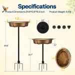 SPECSTAR Oval Bird Bath with Solar Fountain for Outside, Weather-Resistant ABS Birdbath Bowl with Solar Powered Pump, Metal Ground Stake for Outdoor, Garden, 1.3 Gallons, Copper