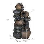 28.3" Solar Water Fountain, 4-Tier Resin Cascading Jars and Stacked Stones Outdoor Waterfall Fountain with LED Lights