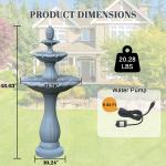 Kaluomm 48" 3-Tiers Outdoor Water Fountain, Italian Pineapple Large Cascading Waterfall Fountains, Weather-Resistant Resin Freestanding Fountain Features for Garden Patio Backyard, Gray