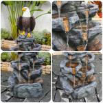 Bald Eagle Statue Outdoor Fountain Tiered Cascading Rock Water Fountain Outdoor Garden Waterfall Decor for Garden Patio Backyard Deck Porch Outside Water Feature 39.76" H