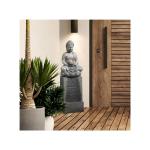 LuxenHome 35" Meditating Buddha Outdoor Water Fountain with LED Lights, Gray Resin Waterfall Fountains Garden Decor