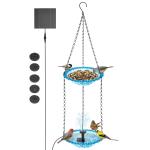 Grusce Hanging Solar Bird Bath Fountain, Solar Power Outdoor Water Fountain with Cascading Water Decorative for Garden Yard Patio