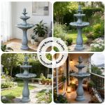 Kaluomm 48" 3-Tiers Outdoor Water Fountain, Italian Pineapple Large Cascading Waterfall Fountains, Weather-Resistant Resin Freestanding Fountain Features for Garden Patio Backyard, Gray