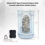 XBrand 30.3" Solar-Powered Wall Fountain with Gold Flower Maiden Statue, Antique Stone Waterfall Design for Garden, Yard Décor & Bird Bath, Polyresin