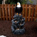 Bald Eagle Statue Outdoor Fountain Tiered Cascading Rock Water Fountain Outdoor Garden Waterfall Decor for Garden Patio Backyard Deck Porch Outside Water Feature 39.76" H
