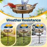 SPECSTAR Oval Bird Bath with Solar Fountain for Outside, Weather-Resistant ABS Birdbath Bowl with Solar Powered Pump, Metal Ground Stake for Outdoor, Garden, 1.3 Gallons, Copper