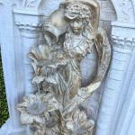 XBrand 30.3" Solar-Powered Wall Fountain with Gold Flower Maiden Statue, Antique Stone Waterfall Design for Garden, Yard Décor & Bird Bath, Polyresin