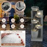 HOMEDIARY 23.3" H Outdoor Water Fountain, 5-Tier Cascading Bowls Waterfall Fountain with LED Lights & Adjustable Pump, Garden Water Feature, Modern Concrete Finish for Patio, Backyard and Home Décor