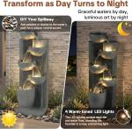 HOMEDIARY 23.3" H Outdoor Water Fountain, 5-Tier Cascading Bowls Waterfall Fountain with LED Lights & Adjustable Pump, Garden Water Feature, Modern Concrete Finish for Patio, Backyard and Home Décor