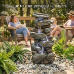 Elleree 30'' Outdoor Water Fountain, Cascading Rock Stone Fountains with LED Light for Outside Yard Garden Patio Water Feature Waterfall Decor
