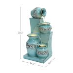 LuxenHome Light Blue 4-Tier Ornate Jugs 2.5-Feet Tall Outdoor Polyresin Fountain with Lights