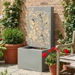 30.71"H Light Gray Metal Leaf Cutout Outdoor Water Wall Fountain with LED Lights, Modern Waterfall Feature for Patio Garden Backyard Decor