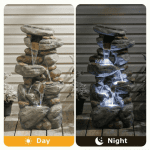 Elleree 30'' Outdoor Water Fountain, Cascading Rock Stone Fountains with LED Light for Outside Yard Garden Patio Water Feature Waterfall Decor