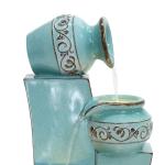 LuxenHome Light Blue 4-Tier Ornate Jugs 2.5-Feet Tall Outdoor Polyresin Fountain with Lights