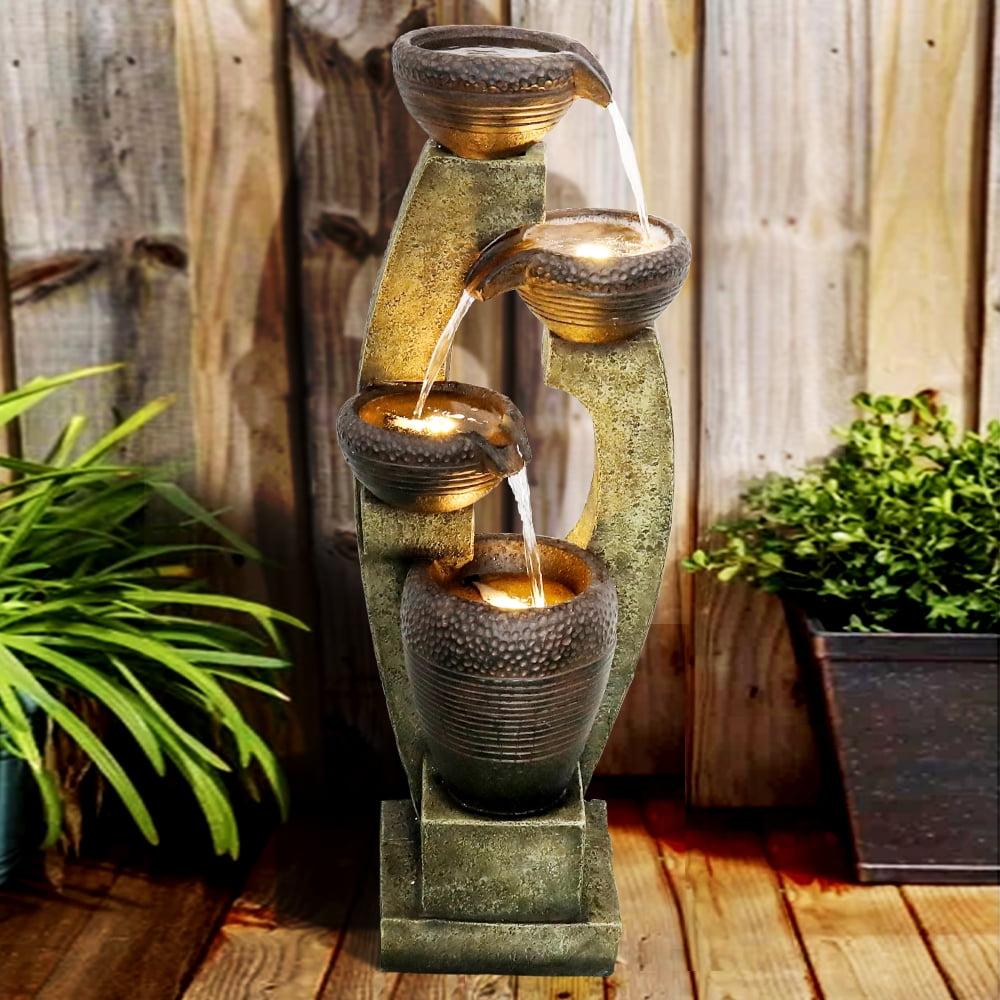 Watnature 40" H Outdoor Water Fountain - 4 Crocks Outdoor Modern Outdoor Waterfall with Contemporary Design for Garden, Patio, Deck, Porch, Backyard and Home Art Décor