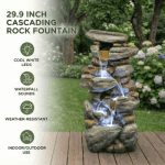 Elleree 30'' Outdoor Water Fountain, Cascading Rock Stone Fountains with LED Light for Outside Yard Garden Patio Water Feature Waterfall Decor