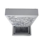 30.71"H Light Gray Metal Leaf Cutout Outdoor Water Wall Fountain with LED Lights, Modern Waterfall Feature for Patio Garden Backyard Decor