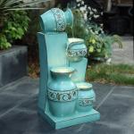 LuxenHome Light Blue 4-Tier Ornate Jugs 2.5-Feet Tall Outdoor Polyresin Fountain with Lights
