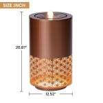 20.87"H Brown Metal Outdoor Water Fountain with LED Lights, Modern Freestanding Candle Style Cutout Water Feature for Patio Backyard Garden Home Decor