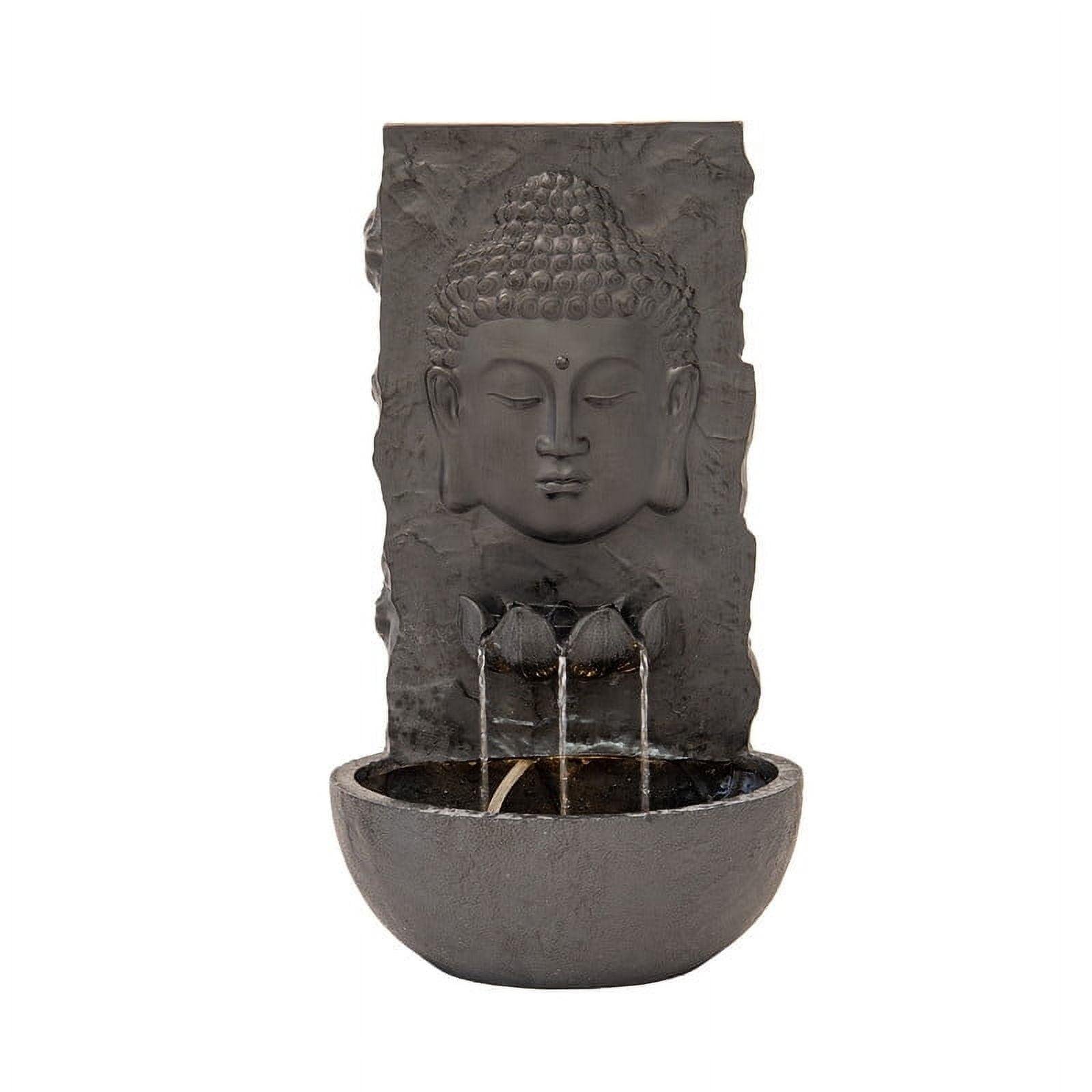 XBrand 30 in H Fiber Resin Wall Buddha Zen Outdoor Garden Water Fountain w/ warm LED Light, Black