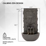 XBrand 30 in H Fiber Resin Wall Buddha Zen Outdoor Garden Water Fountain w/ warm LED Light, Black