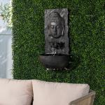 XBrand 30 in H Fiber Resin Wall Buddha Zen Outdoor Garden Water Fountain w/ warm LED Light, Black