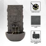 XBrand 30 in H Fiber Resin Wall Buddha Zen Outdoor Garden Water Fountain w/ warm LED Light, Black