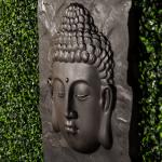 XBrand 30 in H Fiber Resin Wall Buddha Zen Outdoor Garden Water Fountain w/ warm LED Light, Black