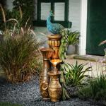 LuxenHome 44" Resin Outdoor Water Fountain, Peacock Garden Water Fountain Outdoor with LED Lights